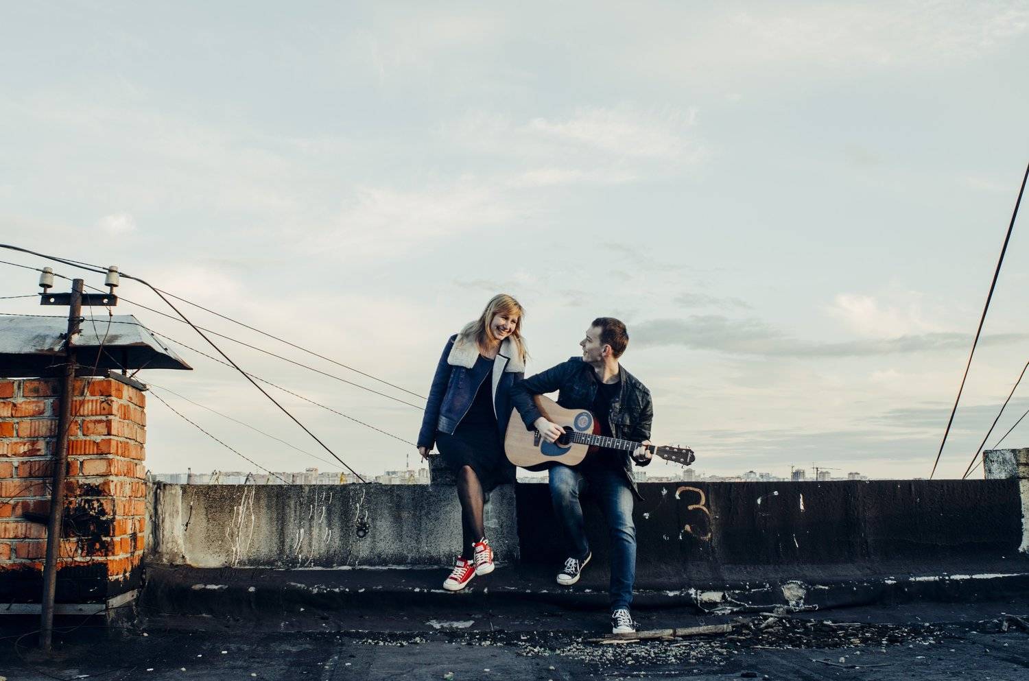 пара, крыша, закат, SlyZombie