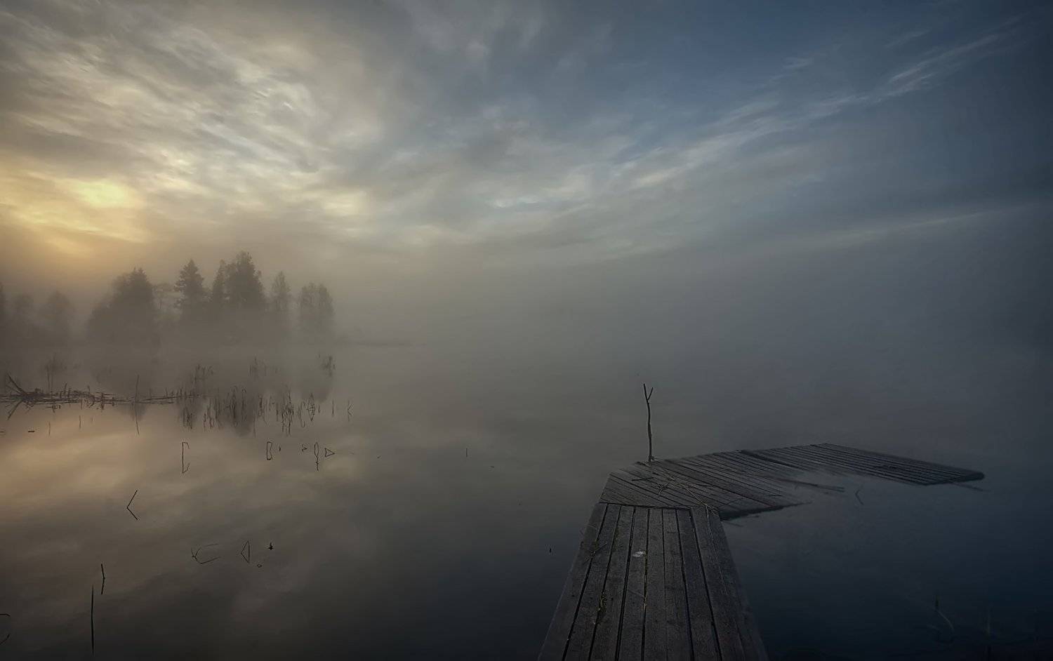 лето..,туман,озеро, Галина  Юняева