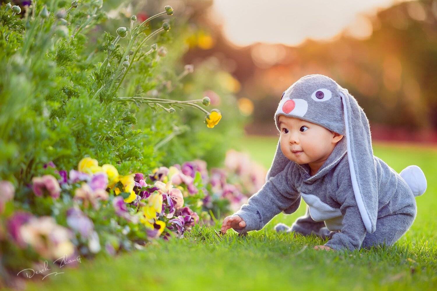 baby, bunny, grass, spring, park, cute, costume, natural light, Derek Zhang