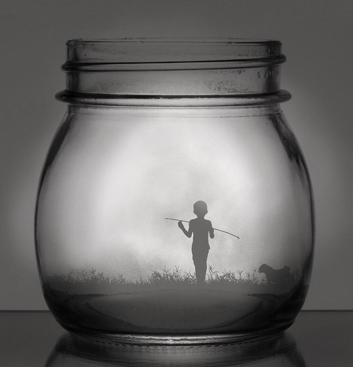 стекло, мальчик, силует, собака, тень, Sergii Vidov