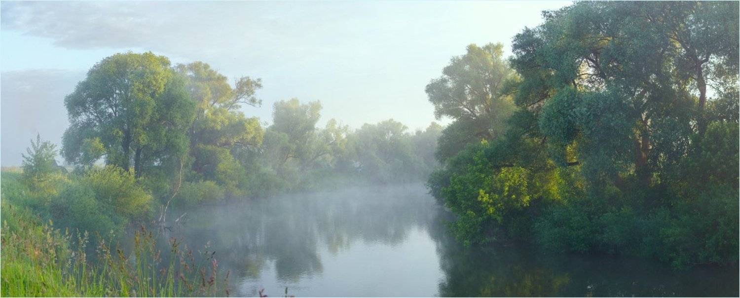 Река, туман, утро, рассвет,восход,небо, облака, лето, Дулов Валерий