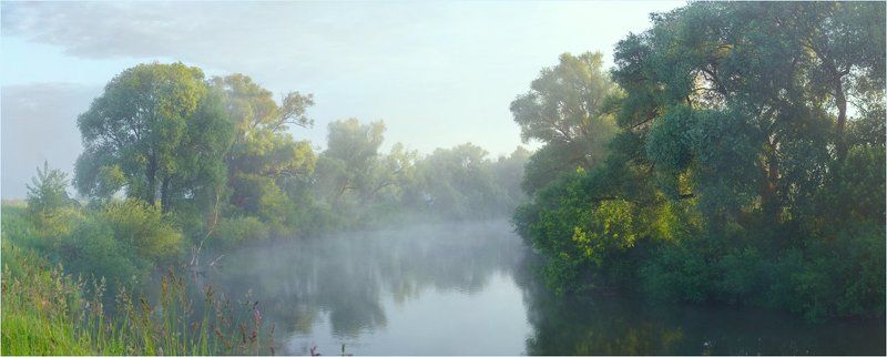 Река, туман, утро, рассвет,восход,небо, облака, лето Утро фото превью