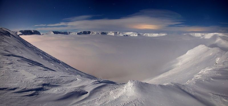 Хибины, зима, ночь, снег, туман,  В царстве снега и льда фото превью