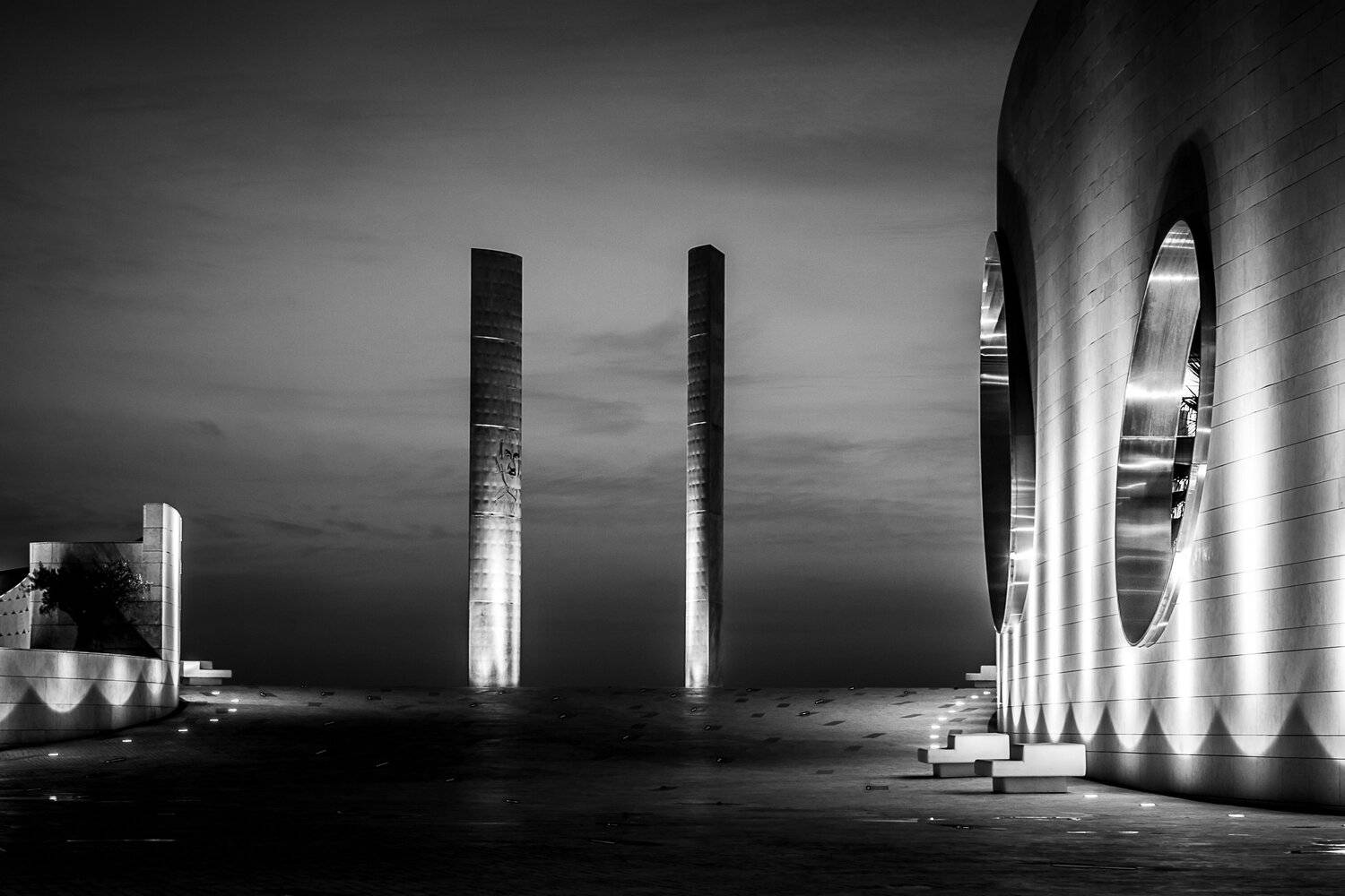 bnw, architecture, art, city, Lisbon, Portugal, night, Antonio Coelho