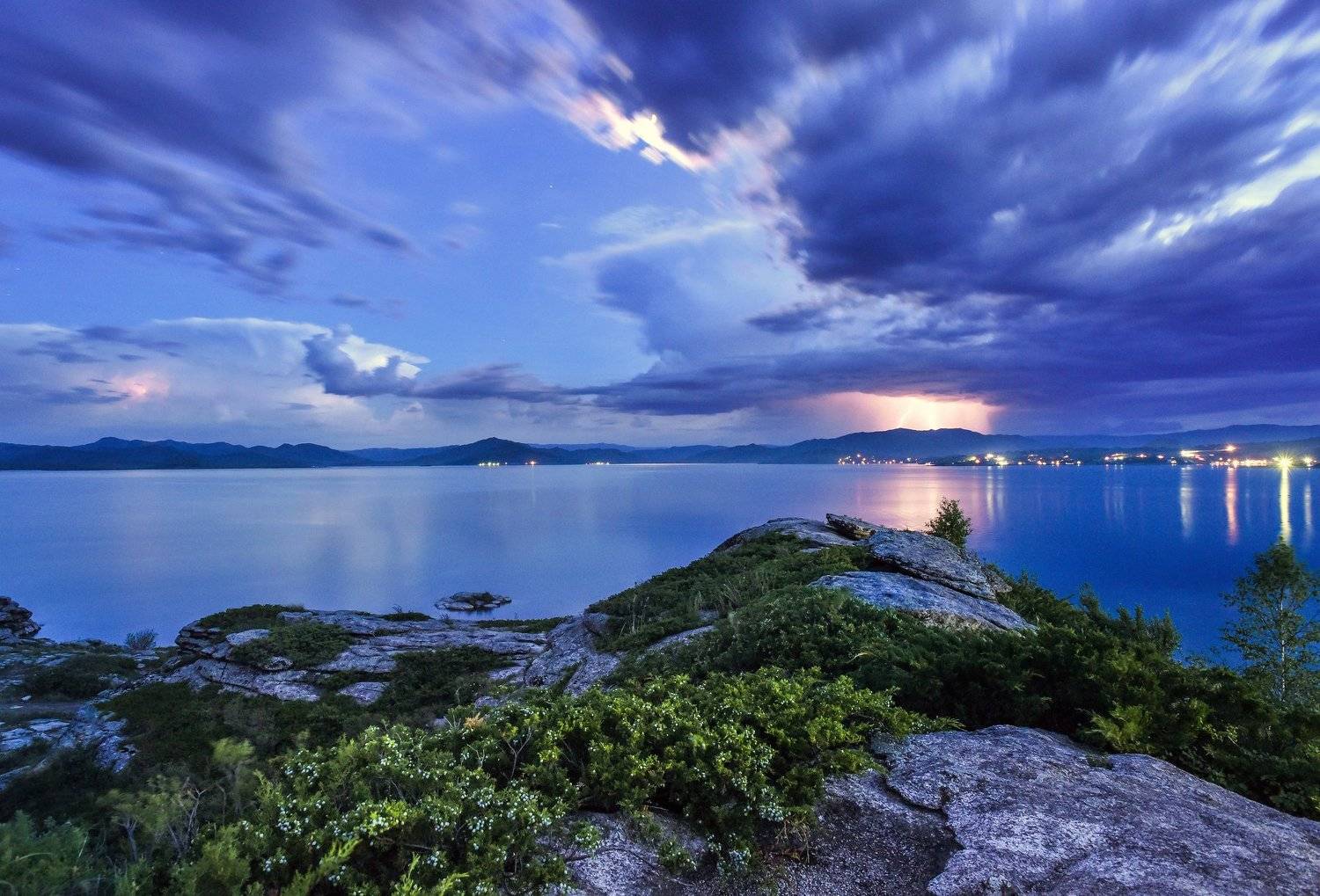 казахстан, бухтарма, пейзаж, ночь, молния, небо, вода, , Максим Блинов