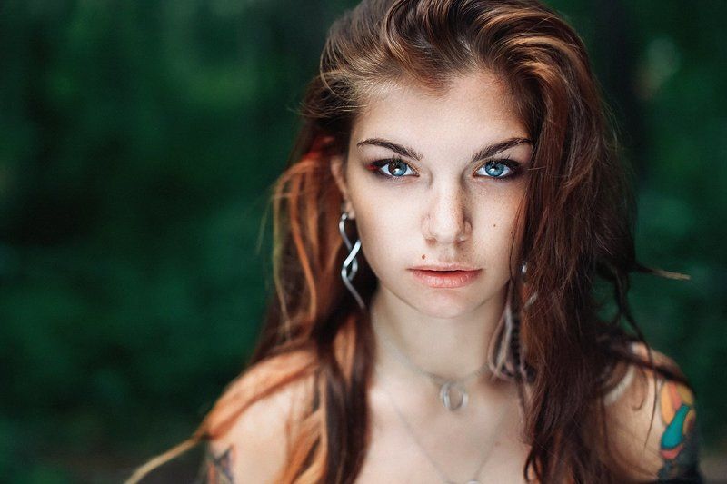 портрет, лес, веснушки, арт, лицо, волосы, рыжая ... фото превью
