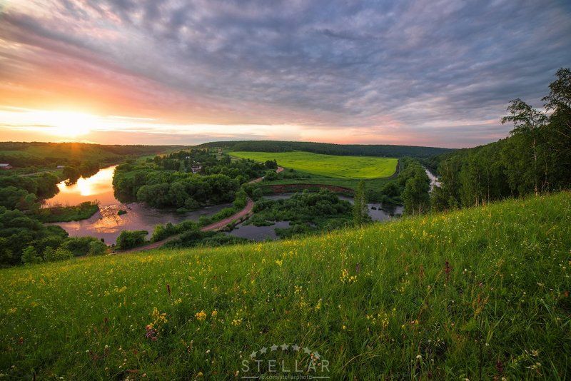 закат, река, красивая меча, россия, вязово Классический вид Вязовского переката фото превью