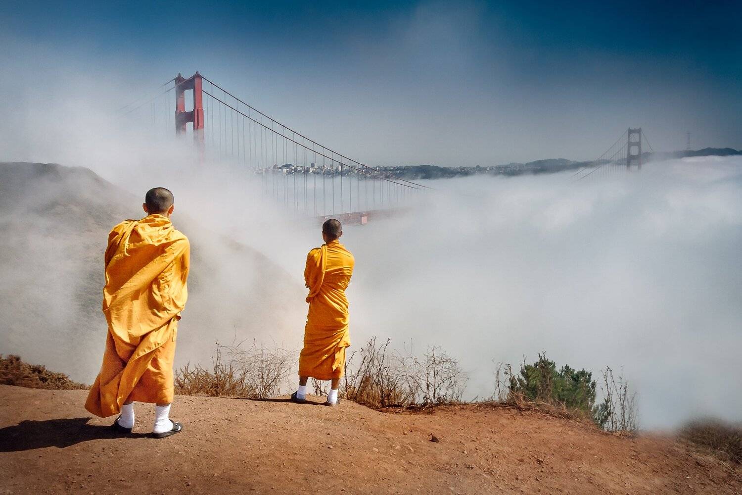 восток, запад, монахи, мост золотые ворота, сан-франциско, туман, Андрей Огнев