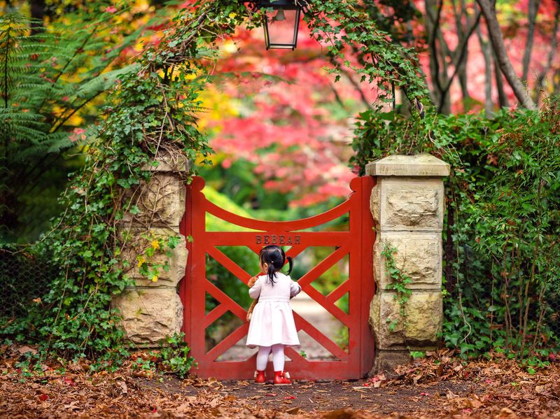 kid, child, girl, autumn, leaf, leaves, red, garden, nature                                                                                                                                                                                                     bebath фото превью