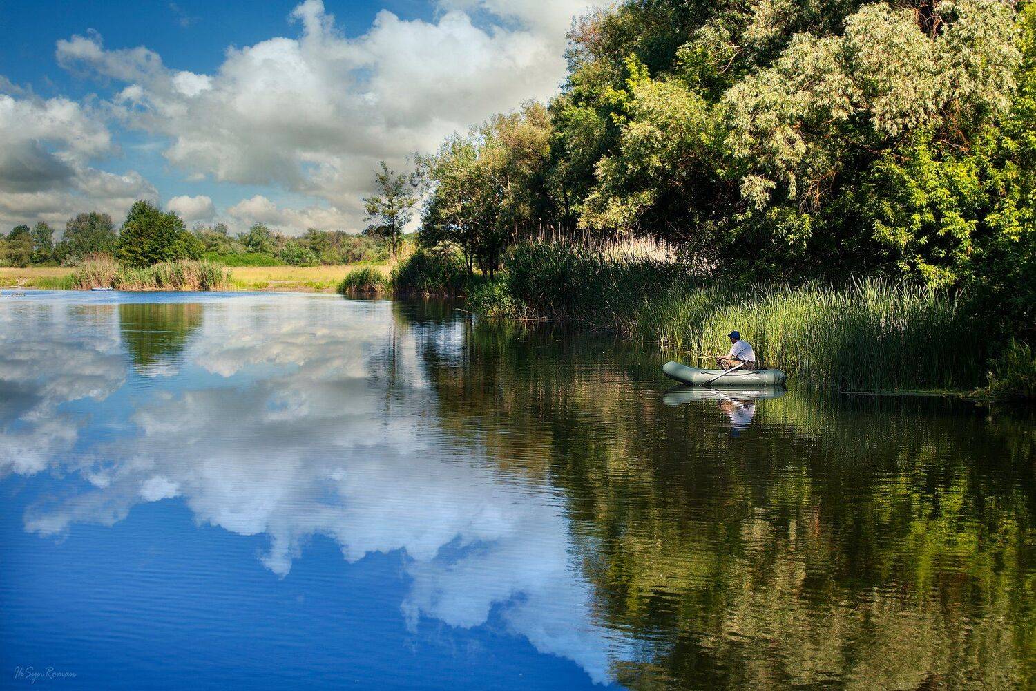 лето ,рыбак,лодка, озеро,  река,  лес,  берег,, Roma Krasov ( Chitinskiy )