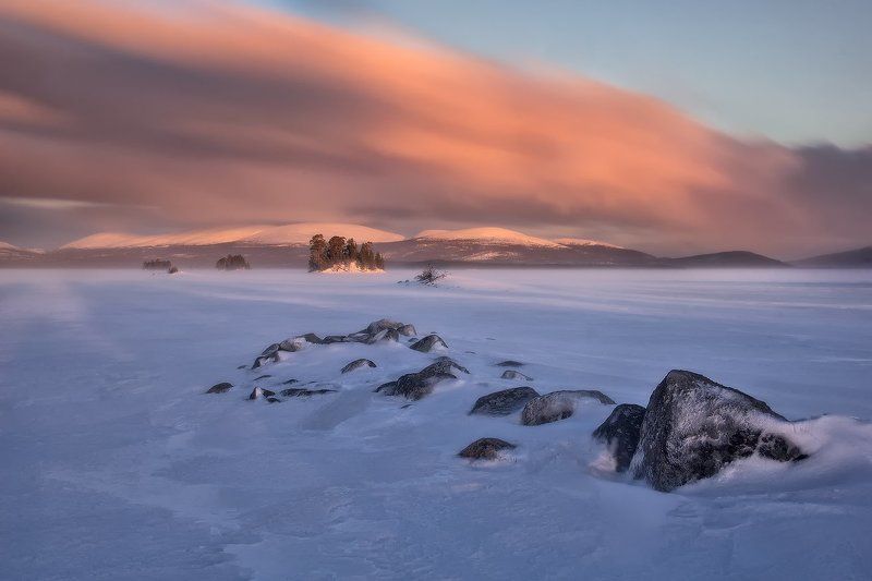 кольский полуостров, мурманская,кандалакша Метель над Колвицким озером фото превью