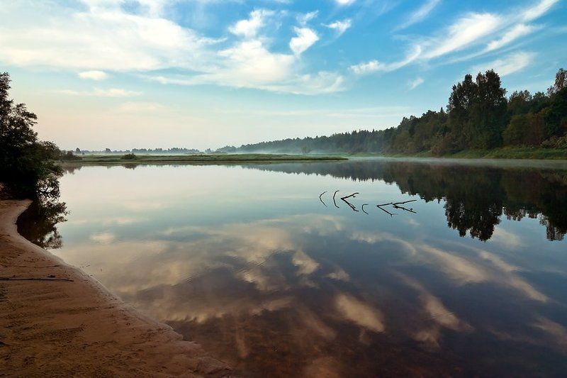 молога, река, утро, рассвее, туман, коряга Раннее утро на Мологе. фото превью