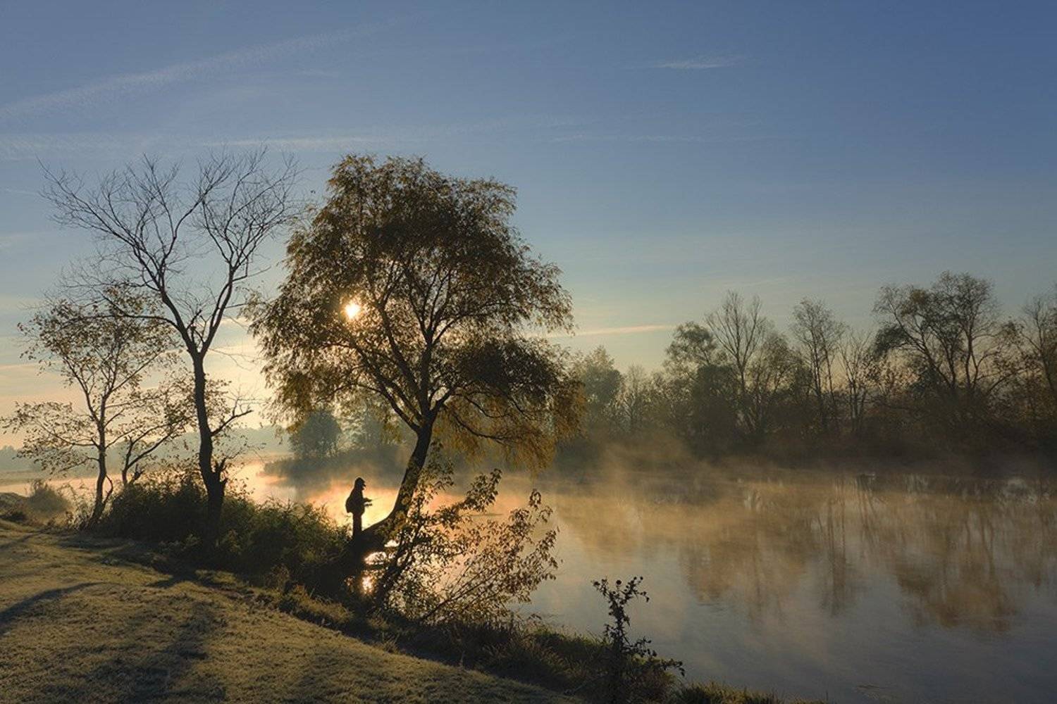 октябрь, осень, река, туман, солнце, Владимир Костылев