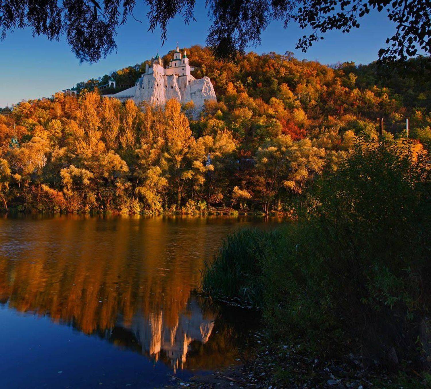 монастырь, церковь, река, украина, приода, осень, вечер, взгляд, деревья, вода, красота, святогорье,, Сергей Шульга