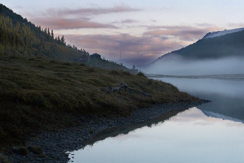 алтай, утро, озеро, облака Тихое утро фото превью