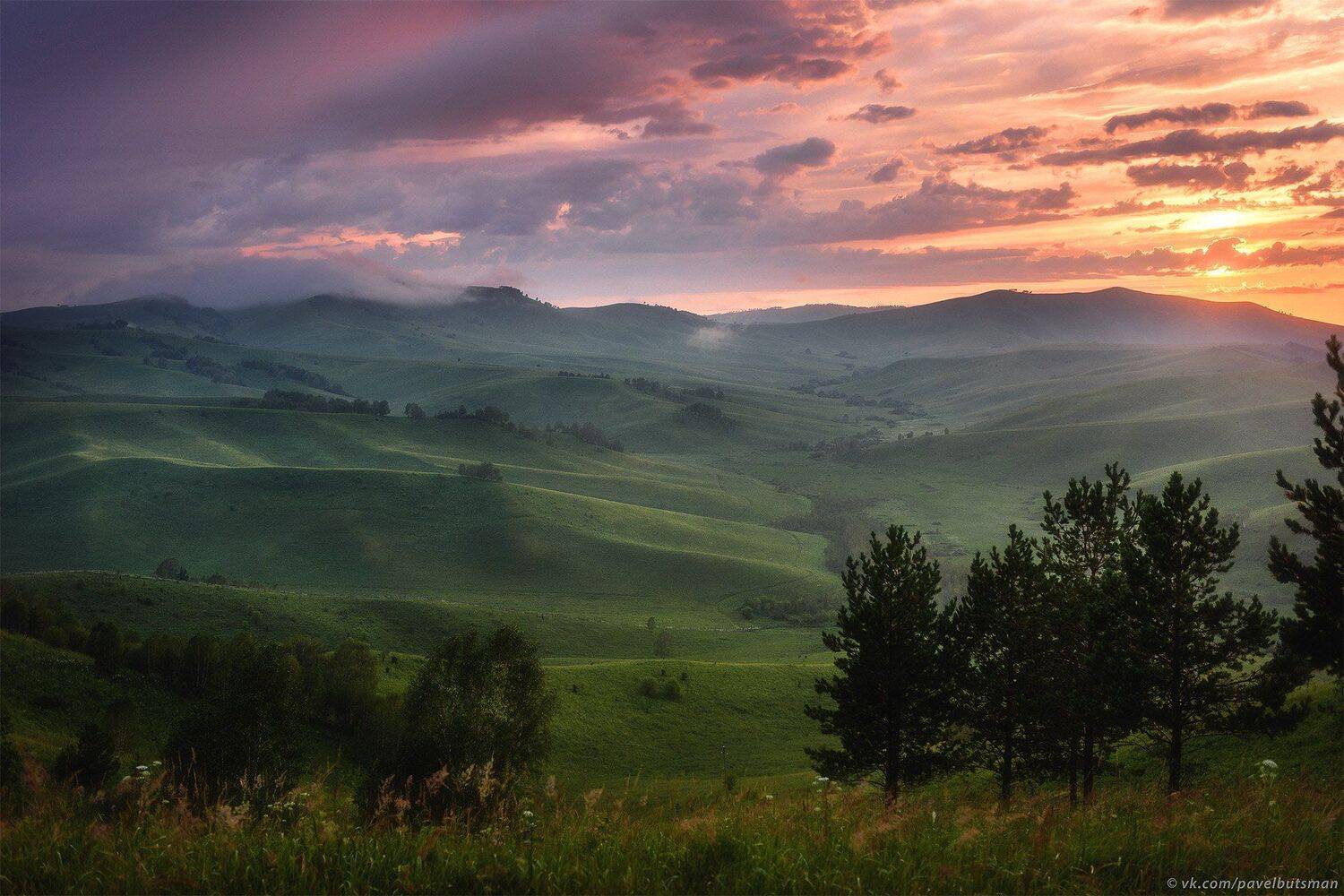 алтай, горы, вечер, закат, небо, облака, холмы, Павел Силиненко