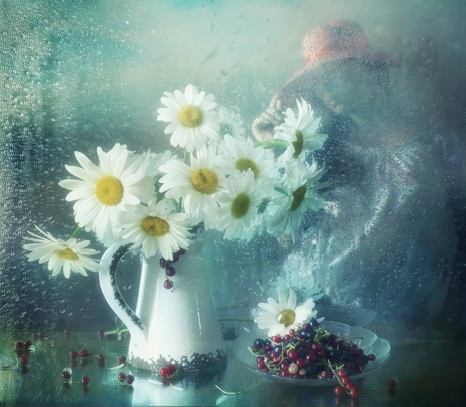 лето, букет, ягоды, цветы, ромашки, Айснер Юлия