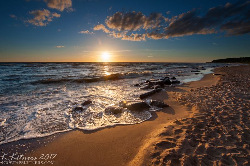 sea seascape water sky clouds stone reflection sunset evening latvia Summer Evning Coast фото превью