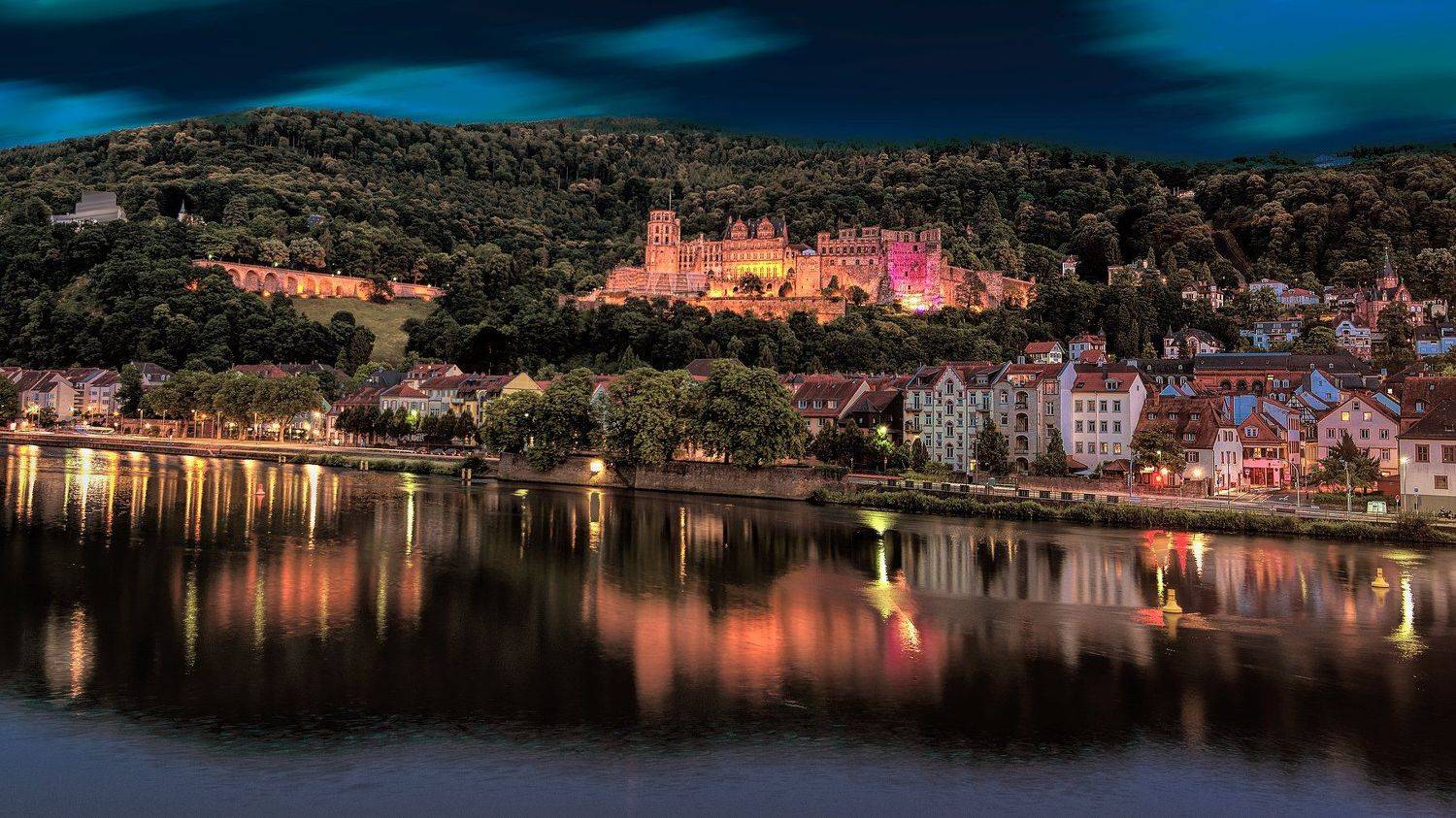 heidelberg, night city, germany, night river, Виктор Голобородько