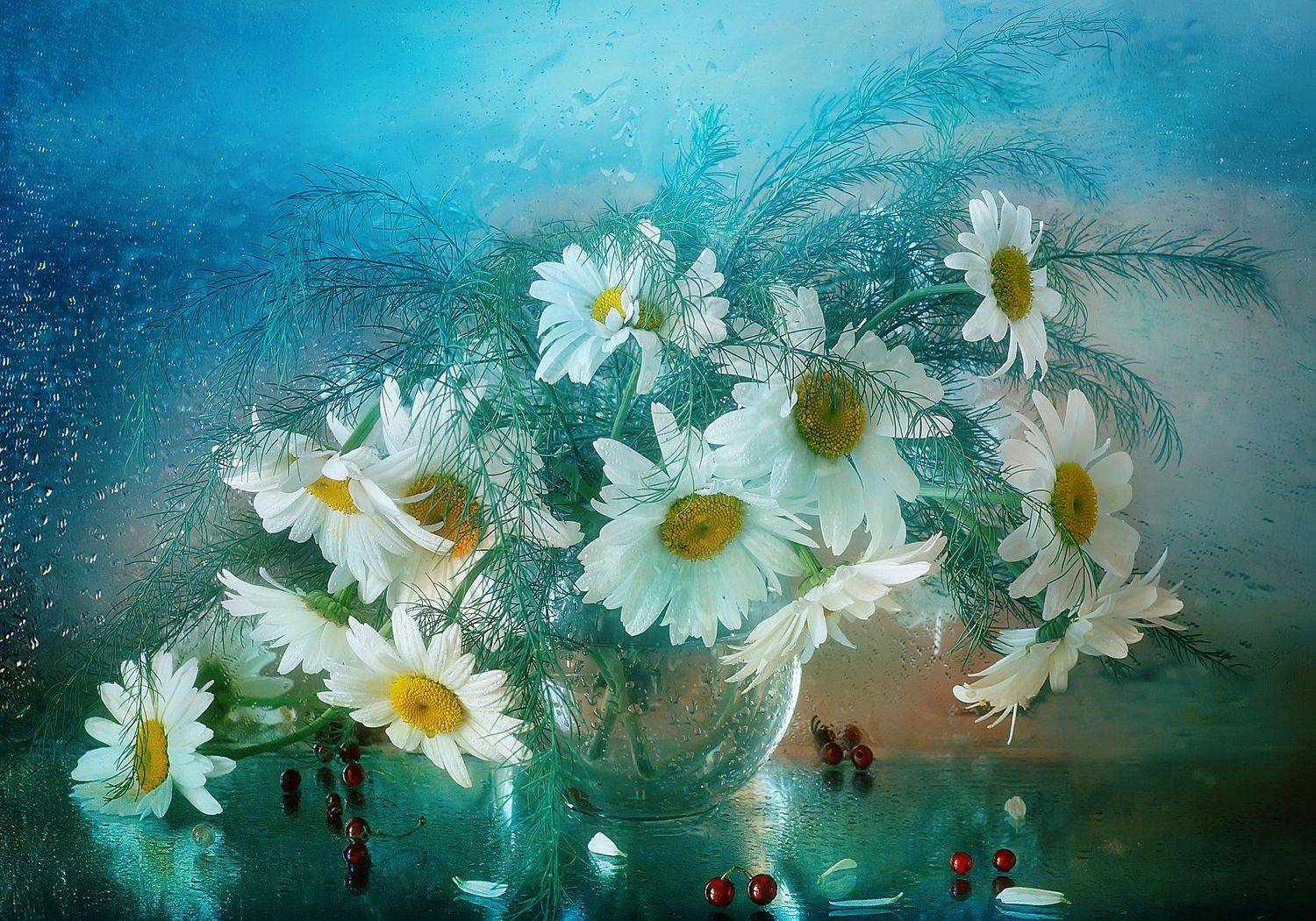 ромашки, лето, букет, цветы, акварель, Айснер Юлия