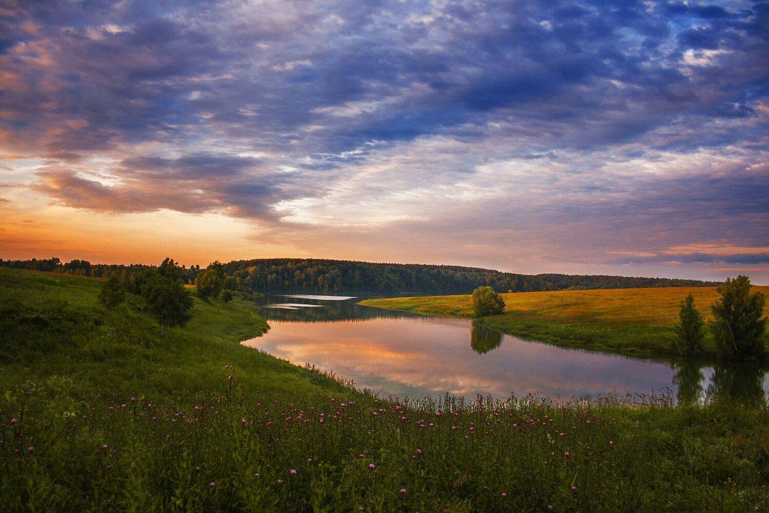 фото, природа, рассвет, река, лето, лес, Екатерина