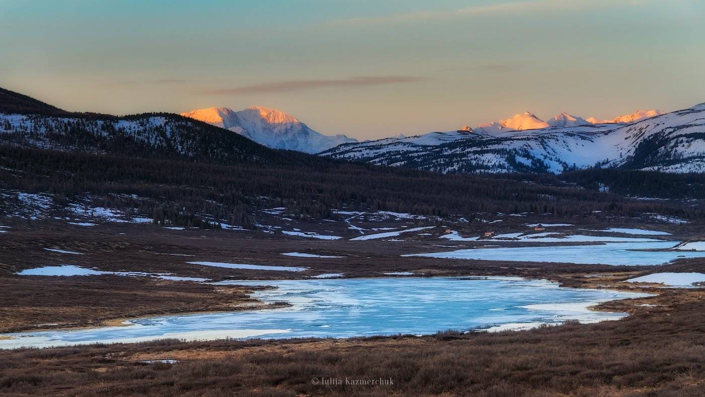 landscape, scenic, nature, travel, outdoo, rview, spring, mountains, snow, sunrise, range, Altai, Казмерчук Юлия