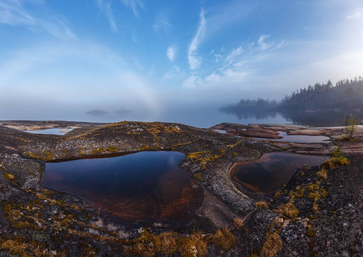 Ладожские шхеры, Ладога, Карелия, туманная радуга, Арсений Кашкаров