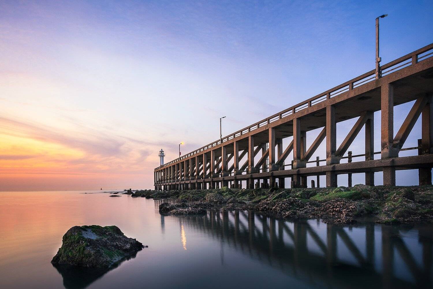 море, пляж, маяк, пирс, бланкенберге, северное море, бельгия, закат, Андрей Огнев