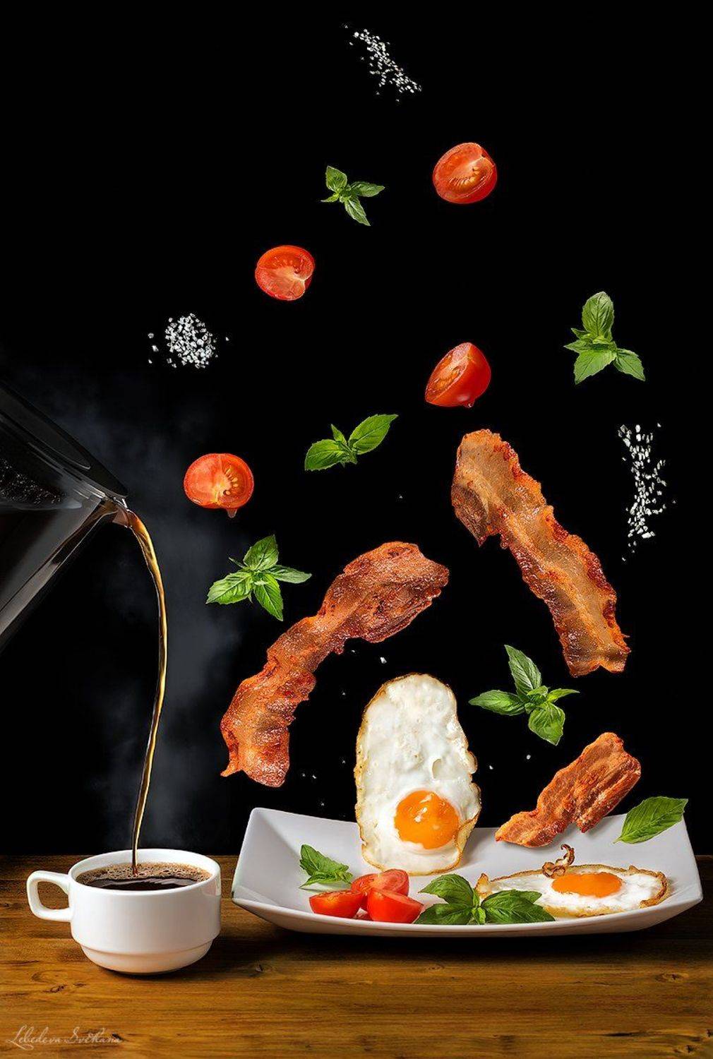 яичница,еда,бекон,помидоры,базилик, Светлана Л.