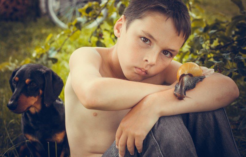 дети, улитки, деревня ......... фото превью