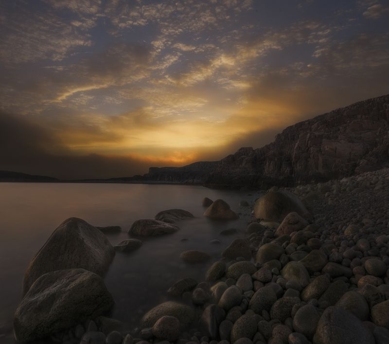 Рассвет, море, dawning light, Кольский полуостров, Баренцево море, Barents sea Incipient light of day фото превью