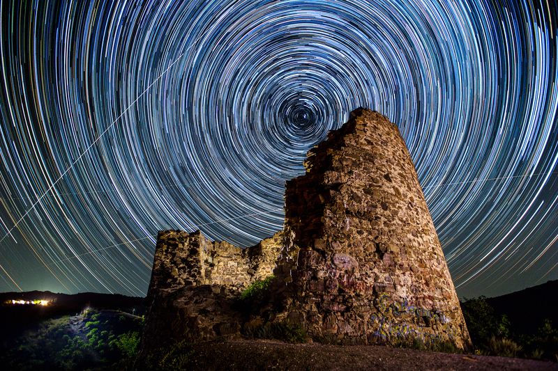 night, landscape, tower, star, timelaps, track, nature Чобан-Куле фото превью
