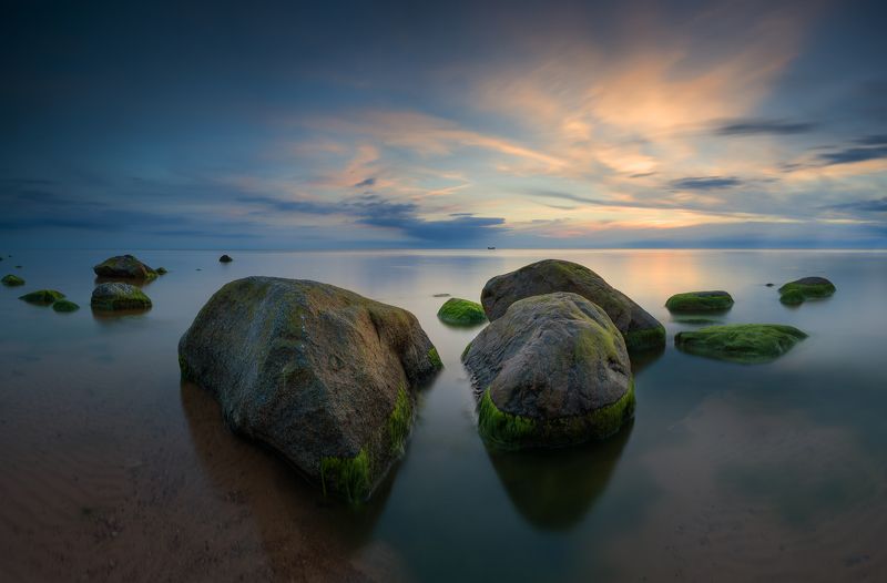 панорама, пейзаж, море, камни, лето После заката фото превью