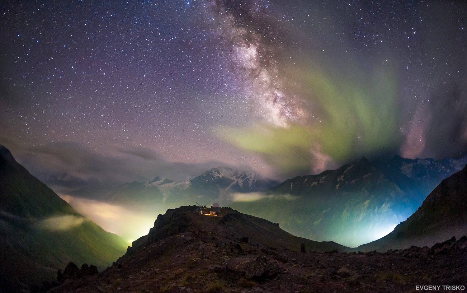 млечный путь, горы, звёзды, ночь, обсерватория, Кавказ  , Евгений Триско