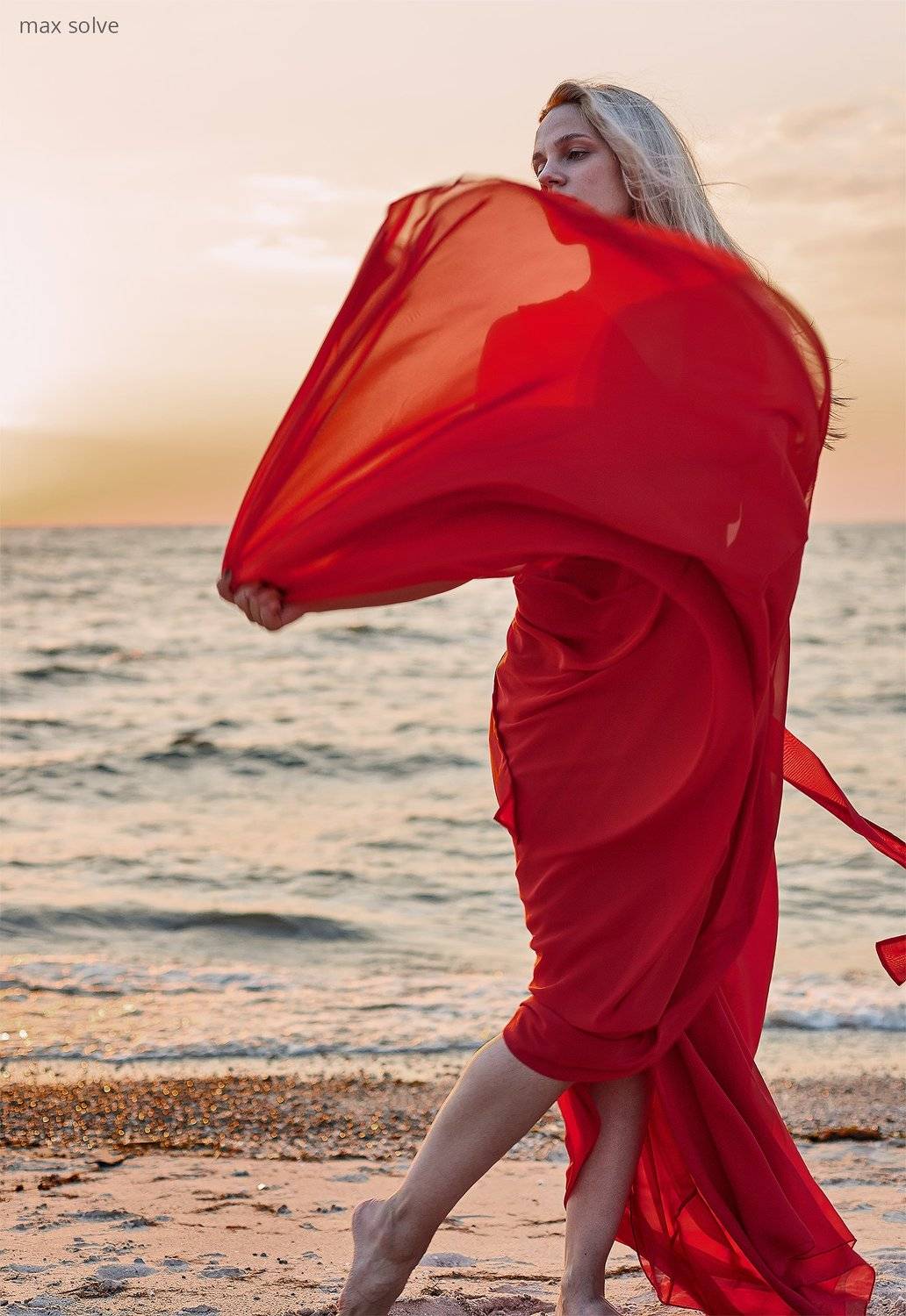 portrait, sexy, hot, summer, fashion, boudoir, sunset, sunshine, outdoor, sea, beach, natural, natural light, underwear, hair, face, water, red, dress, Max Solve