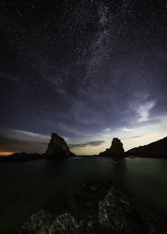 moon,sky, star, night,sea,landscape, outdoor, Moon rising фото превью