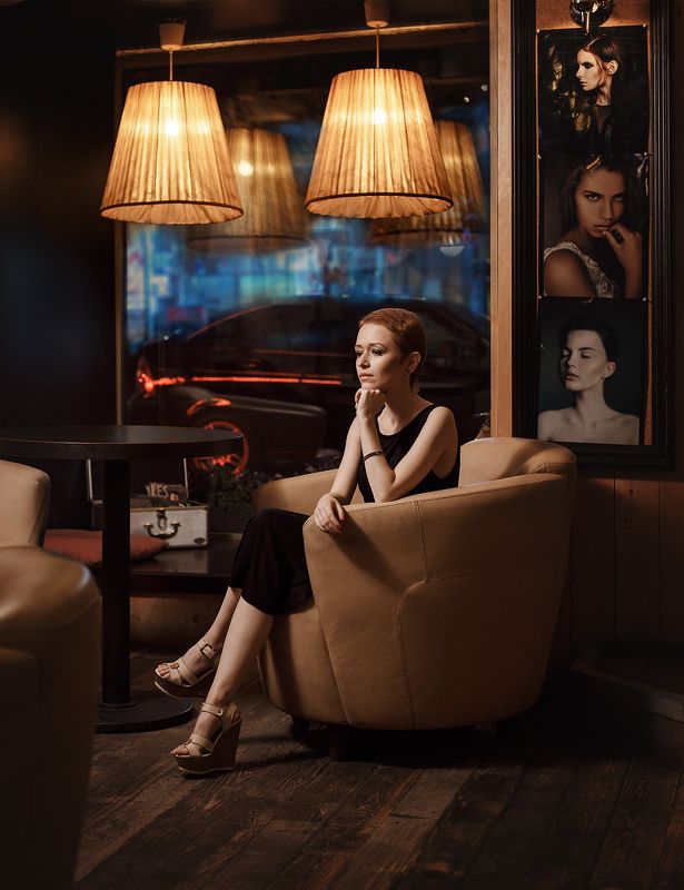 girl,cafe,night,lamp,window,city,beauty,mood Close to my fire фото превью