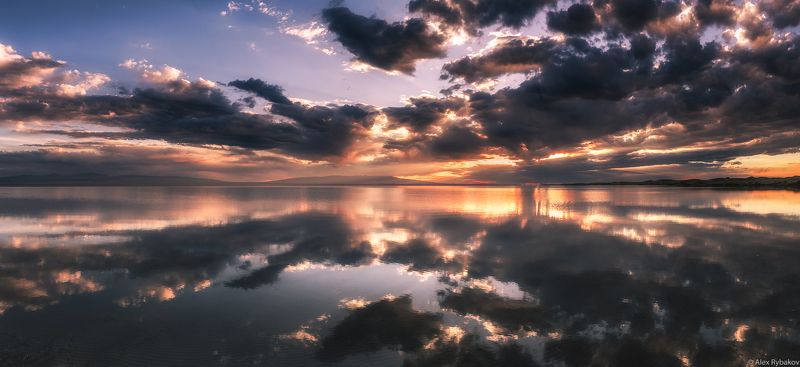 отражения, закат, озеро Закат на озере фото превью