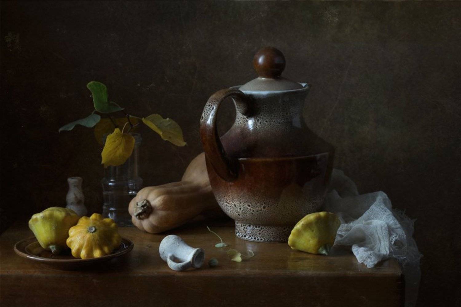 натюрморт, кувшин, овощи, кабачок, патиссоны, листья, Курочкина Диана