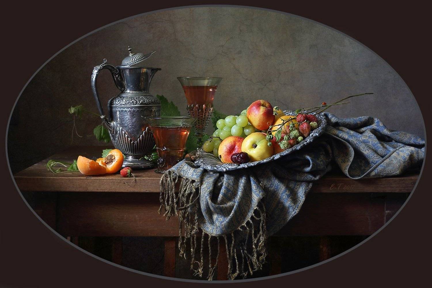 фрукты, блюдо, вино, лесное стекло, кувшин,, Елена Татульян