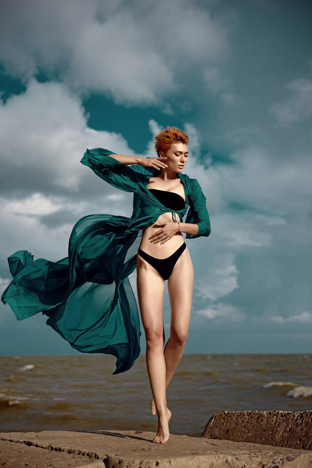 girl, Nikon, model, wind, sea, sky, color, blue, red, dynamics, Russia, model tests, glamour, exposure, portrait, Анна Дегтярёва