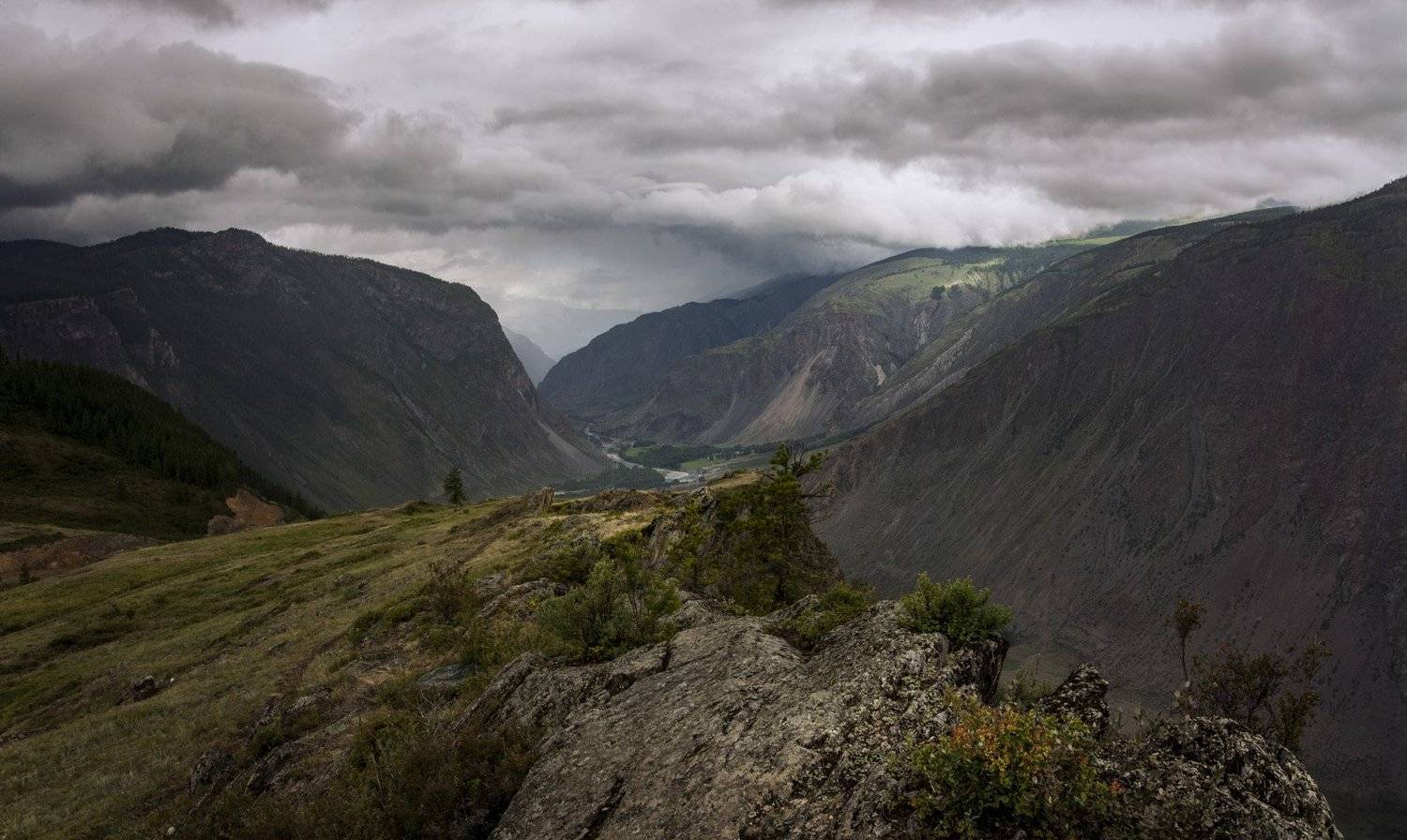 горы, долина, река, скала, непогода, дождь, тучи. алтай, чулышман, Игорь Токарев