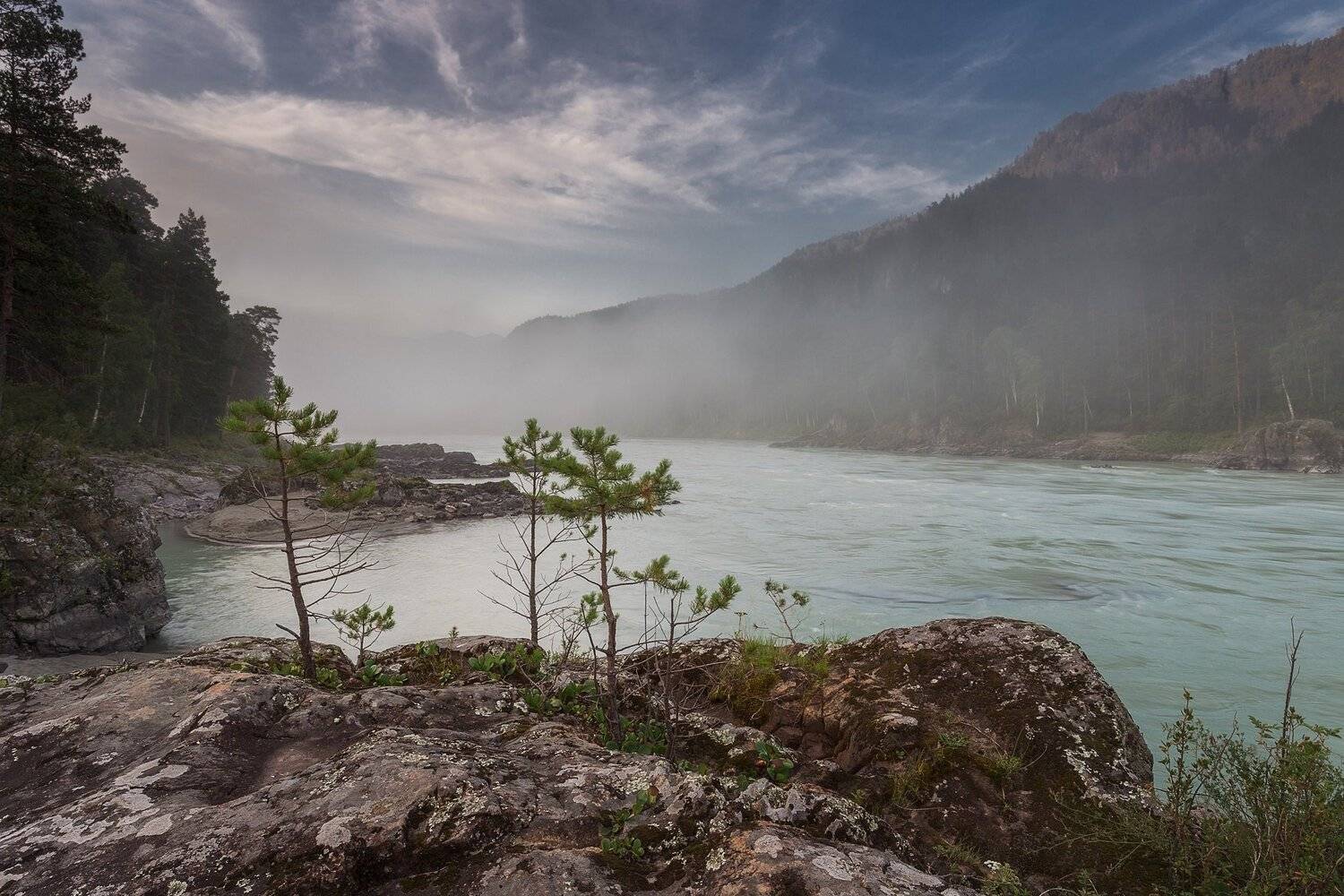 Рассвет, река, горы, облака, , Павел Попов