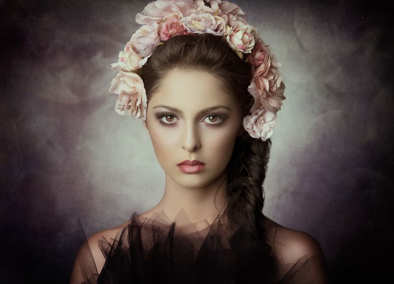 portrait, fine art portrait, flowers, woman, Sajira фото превью