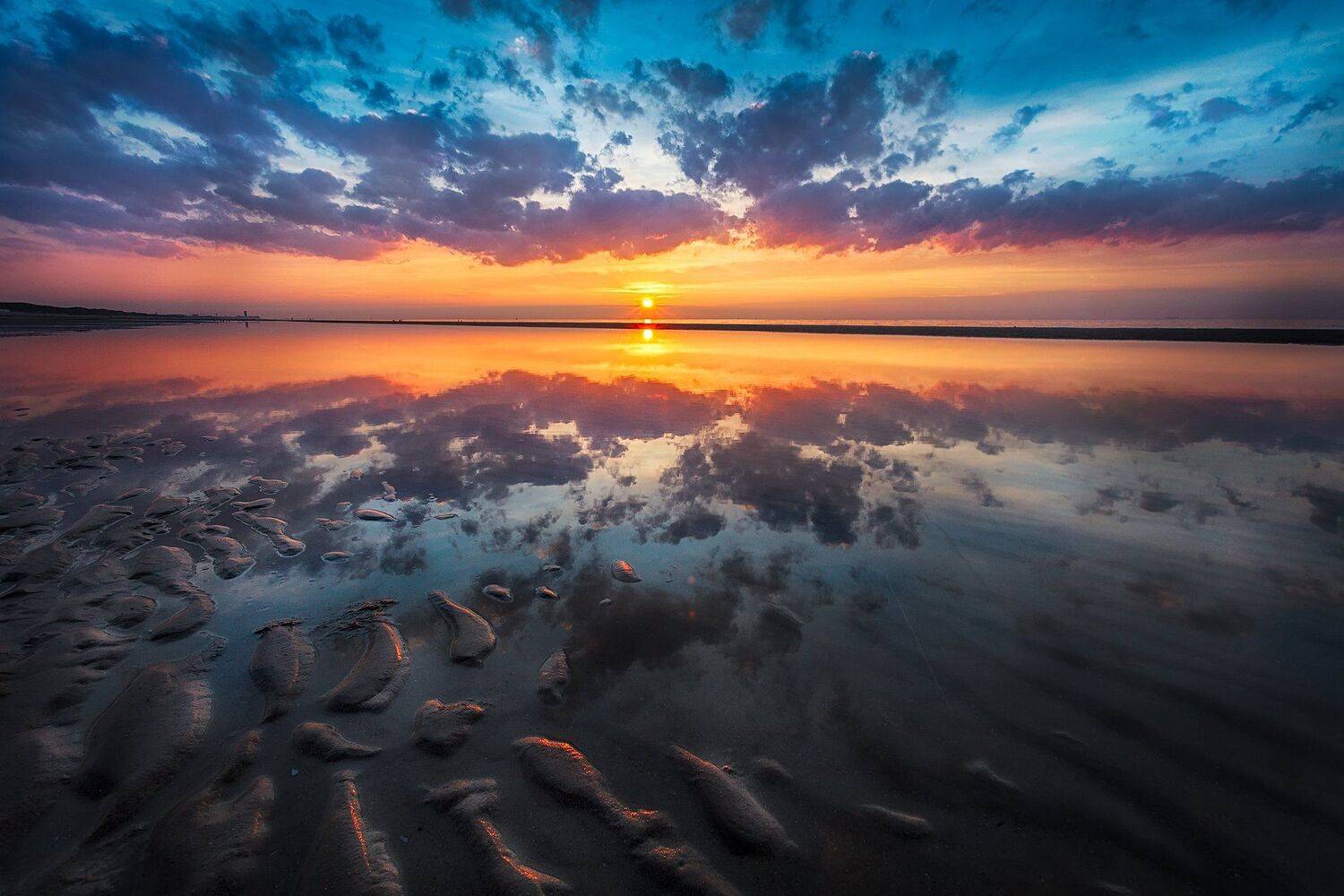 закат, море, бельгия, де хаан, солнце, берег, отражение, литораль, Андрей Огнев