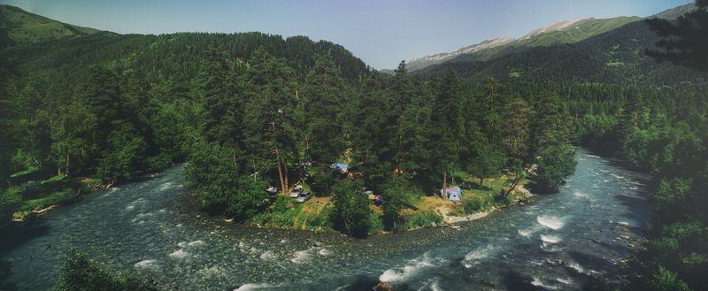 пейзаж, природа, речка, вода, горы, лес, зелень, река Rest place фото превью