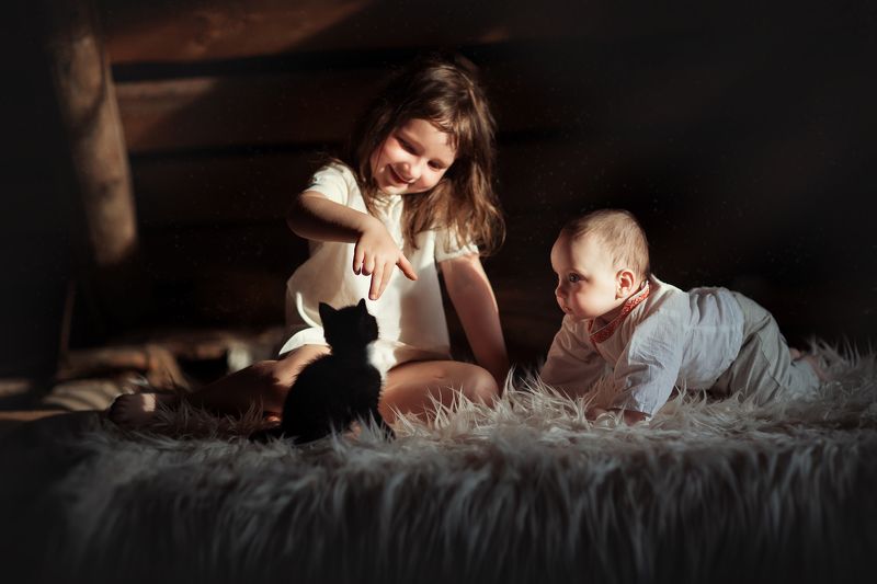 дети и животные, деревенское детство, семья, дети Друзья фото превью