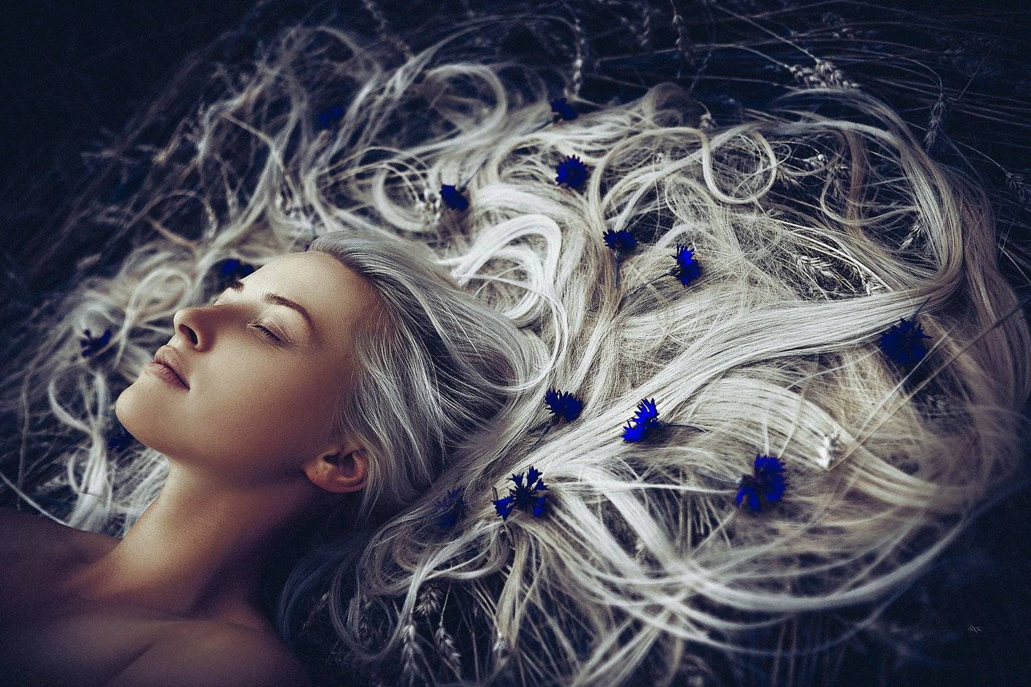 woman, portrait, blonde, hairs, flowers, Руслан Болгов (Axe)