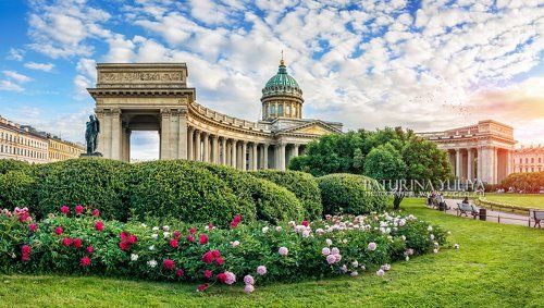 Казанский собор и пионы