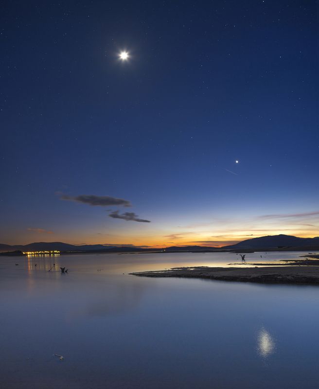 вечер, ночь, озеро, звезды,  Пылает за окном звезда... фото превью